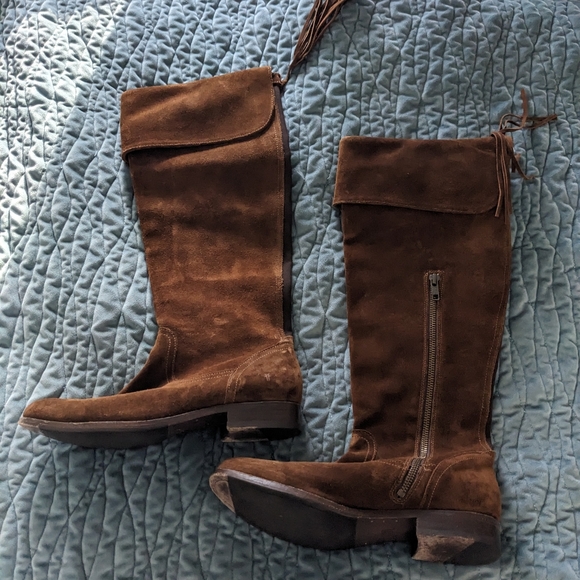 Frye Molly Tassel Tall Brown Suede Leather Boots - Picture 10 of 11